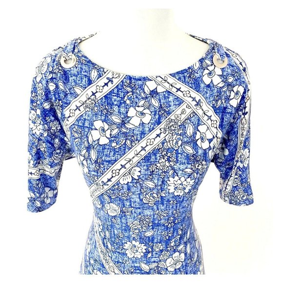 Tommy Hilfiger Slit Sleeve Print Jersey Knit Dress - Picture 2 of 7